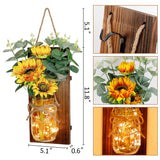 OurWarm Country Farmhouse Sunflower Wall Decor with Mason Jars, Remote 6-Hour Timer LED Lights, Hanging Mason Jar for Home Kitchen Decor Living Room Lights, Set of 2 OurWarm
