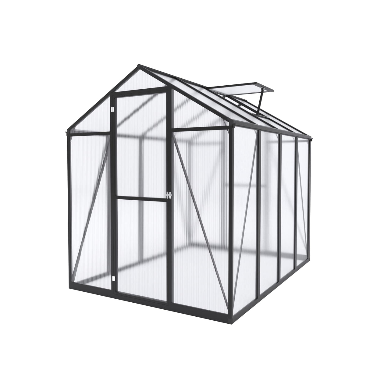 Vigo huseeo 7.2FT High 6*8.2FT Greenhouse for Outdoors,Polycarbonate Greenhouse with Stronger Wind Protection and Roof Vent,Walk-in Large Aluminum Sunroom Winter Proof,Black Vigo huseeo