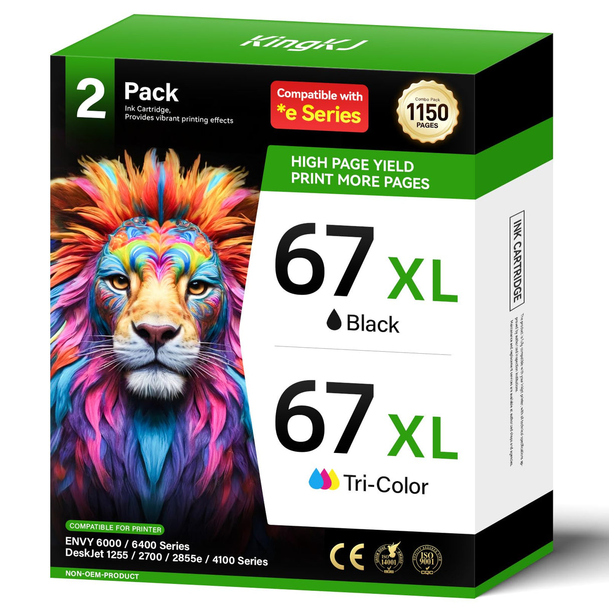67XL Printer Ink for HP 67XL Ink Cartridges Black/Color Combo Pack Replacement for HP Ink 67 XL DeskJet 2700e 2755 2755e 2855e 4155e 4100 4255e Envy 6055e 6000 6055 6400 6455e 6455 Pro 6458 6475 1255 KingKJ