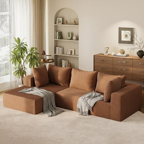 108" Modular Sectional Sofa with Oversized Chaise & Deep Seat, Comfortable High-Density Memory Foam Boneless Cloud Couch, No Assembly Required Sectional Couches for Living Room, Bedroom (Brown) Sesslife