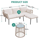 YITAHOME 3 Piece Patio Furniture Set Wicker Patio Sectional with Detachable Cushions and Coffee Table Outdoor Furniture Set L-Shaped Sectional Conversation Sofa Set for Backyard Porch Balcony - Beige YITAHOME