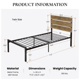 SHA CERLIN Twin Size Bed Frame with Rustic Wooden Headboard,3 Boards Design, Heavy Duty Metal Slats Support Platform, No Box Spring Needed, Light Brown SHA CERLIN