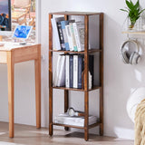 YUFAM 4 Tier Tall Wooden Bookshelf with Storage - Small Bookcase for Small Spaces, Small Shelf for Living Room, Office, Bedroom, Kitchen - Industrial Retro Brown Book Shelf YUFAM