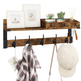 Homode Coat Rack with Shelf, Wall Shelf with Hooks, 26 Inch Long Coat Hanger Wall Mount with Key and Mail Holder, Wood Entryway Shelves for Hanging Hat Jacket Backpack Purse, Rustic Brown Black Homode