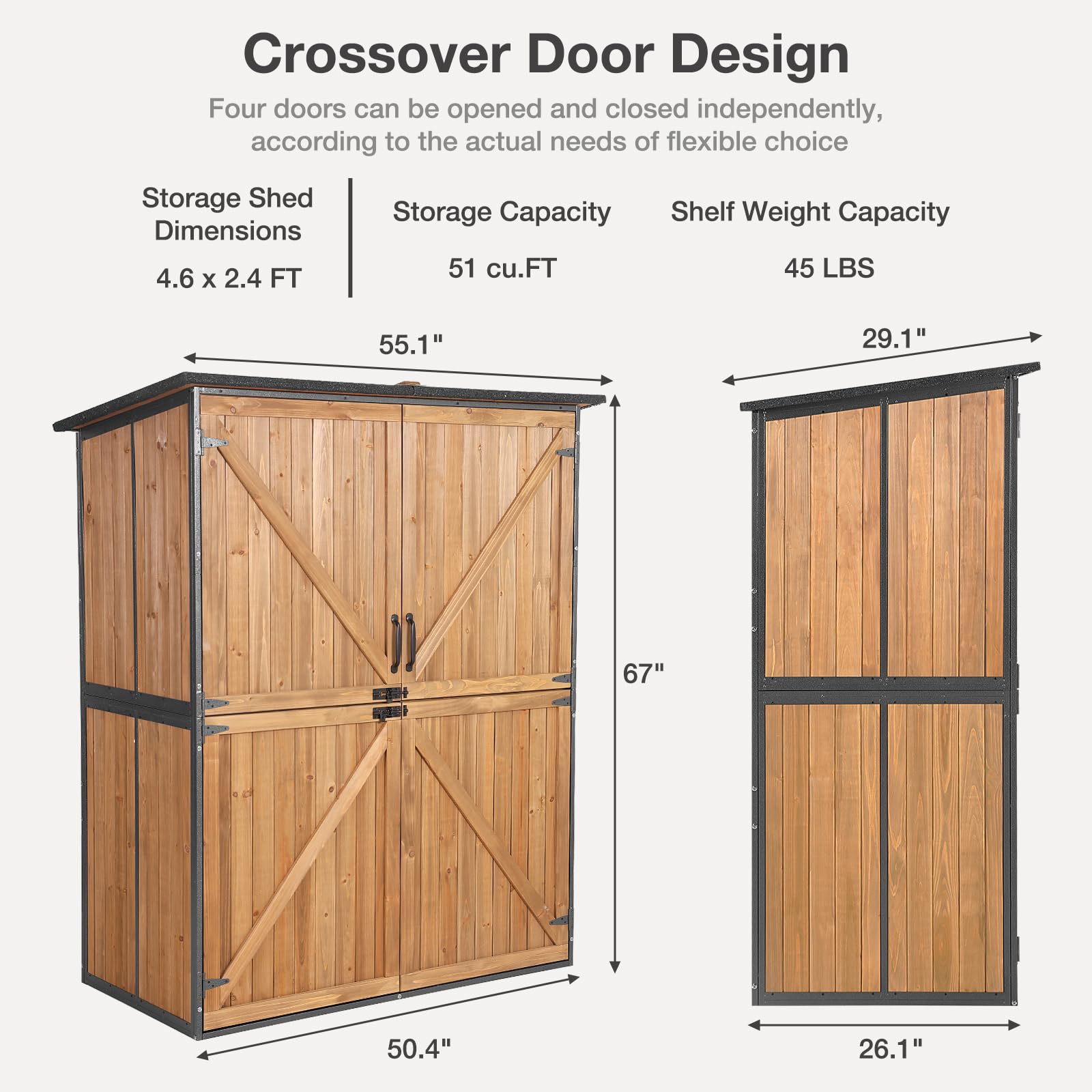 MEDEHOO Outdoor Storage Shed with Floor - Waterproof Natural Fir Cabinet with Adjustable Shelves and Double Lock for Anti-Theft - Suitable for Storing Garden Tools, and Household Debris (Brow - WoodArtSupply