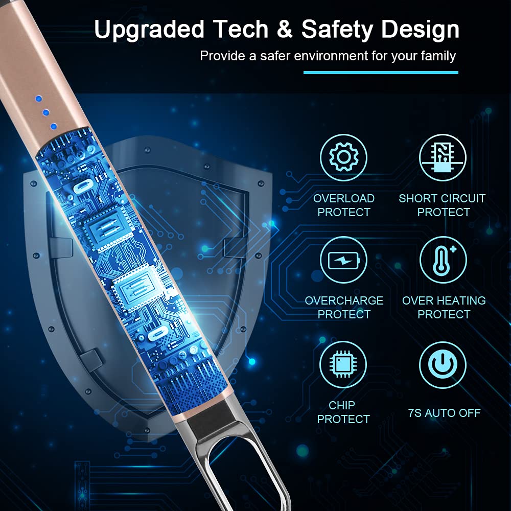 SUPRUS Candle Lighter Electric Arc Lighter Windproof Flameless USB Rechargeable Lighter with LED Light for Candle Camping BBQ Cooking (Champagne Gold) SUPRUS