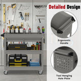 Cemostey 3-Tier Rolling Utility Cart, Heavy Duty Tool Cart on Wheels, Metal Service Cart with Locked Drawers for Garage, Warehouse and Repair Shop (Grey) Cemostey