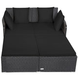 Tangkula Outdoor Rattan Daybed, Wicker Furniture with Spacious Seat, Upholstered Cushion & High-Resilience Sponge, Patio Sofa Set with 4 Pillows, 2-Person Sunbed for Poolside Backyard Garden & Balcony Tangkula