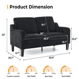 VINGLI Mid-Century Modern Loveseat Sofa Couch, Living Room 53" Love Seat 2 Seater Upholstered Comfy Couches with Scooped Armrest for Small Spaces, Dorm, Bedroom, Apartment, Office (Black) VINGLI