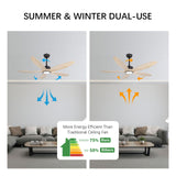 Wozzio 5 Wood Blades Ceiling Fan with Light and Remote,Quiet Reversible DC Motor,6 Wind Speed,LED Dimmable and Memory,for Bedroom/Patios/Living Room,52 inch,Natural Wood Blades Wozzio