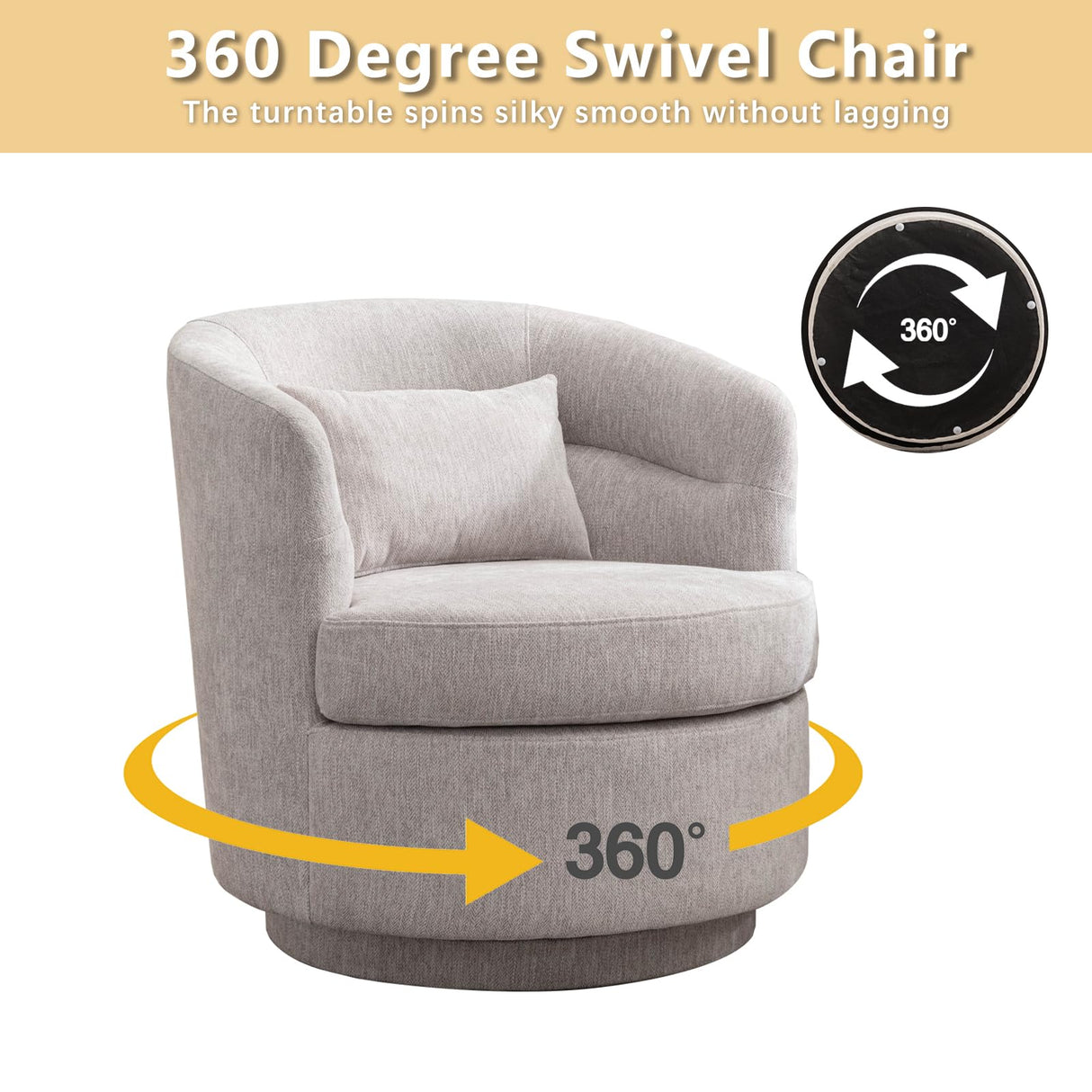 CANMOV Swivel Accent Chair Set of 2, 360 Degree Round Swivel Barrel Chair with Pillow, Upholstered Comfy Barrel Armchair Single Club Sofa Chair for Living Room,Bedroom, Reading Room, (Grey*2) CANMOV