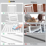 Outvita Outdoor Rocking Chair, Solid Wood High Back Rocker, All Weather Lounge Chair for Porch Patio Fire Pit Garden Backyard Deck Indoor, Wave Shape, White Outvita