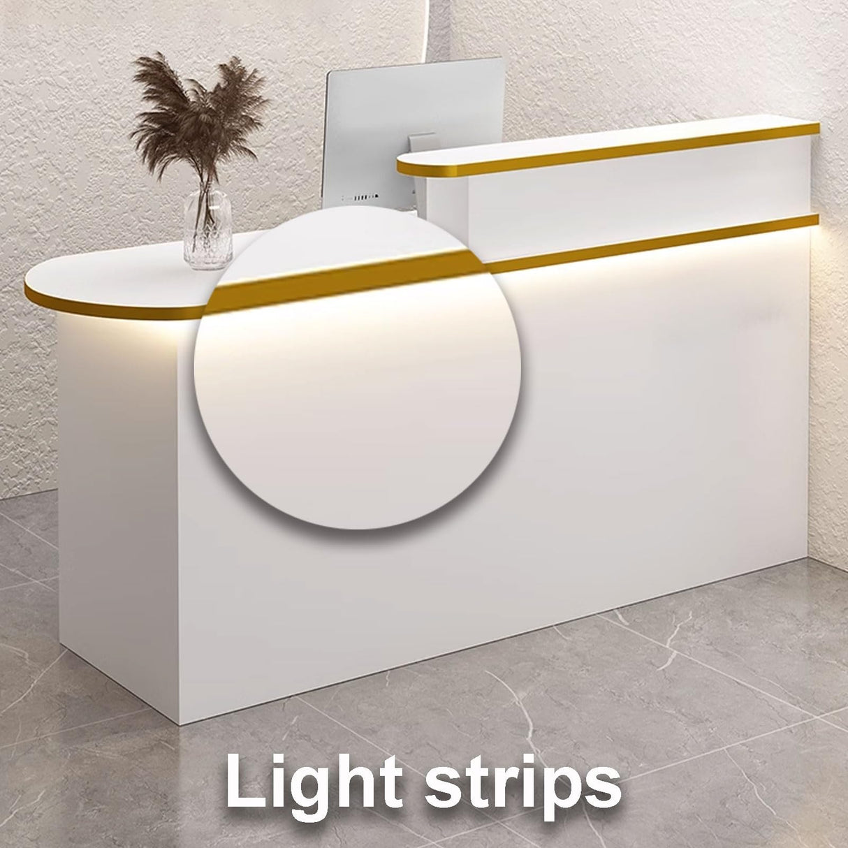 Modern Reception Desk with Storage | Stylish Lobby Counter Table | Receptionist Desk with Soft Lighting | White & Black | 0.8m | Ideal for Offices & Businesses Generic