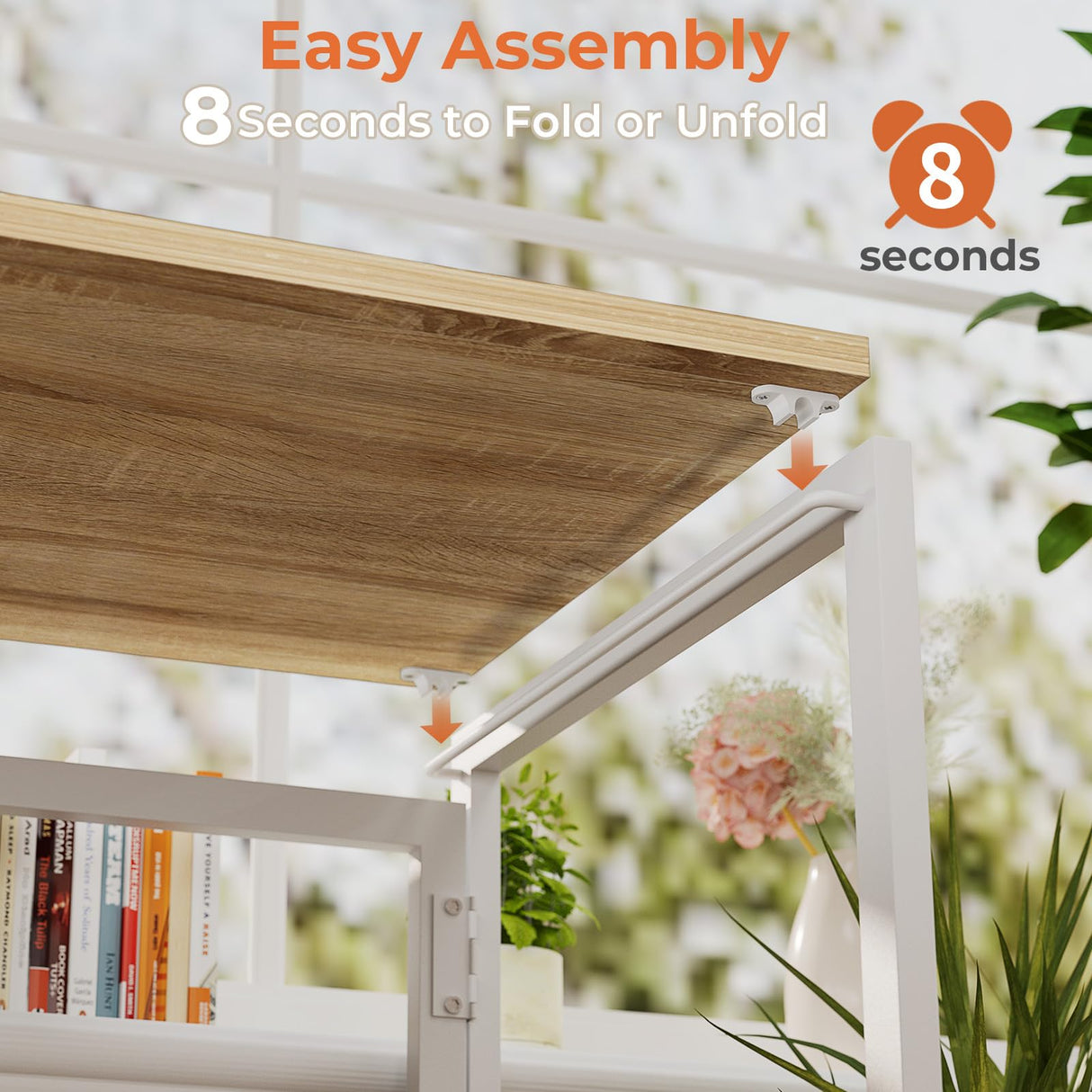 SOROGRA Small Folding Desk 31.5 Inch, Foldable Computer Desks with LED Lights and Monitor Stand, Work Portable Table for Bedroom Home Office, Oak SOROGRA