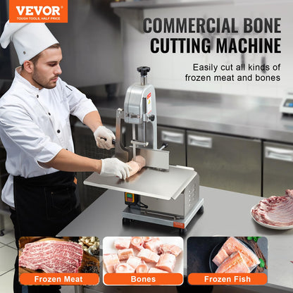 VEVOR Commercial Electric Meat Bandsaw, 650W Stainless Steel Countertop Bone Sawing Machine, Workbeach 12.4" x 18.1", 4.33 Inch Max Cutting Thickness, Frozen Meat Cutter for Rib Pork Beef - WoodArtSupply