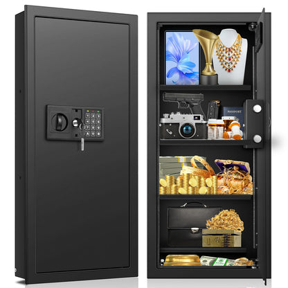 29.53" Tall Fireproof Wall Safes Between the Studs 16" Centers, Heavy Duty Electronic Hidden Safe with Removable Shelf, Home Safe for Firearms, Money, Jewelry, Passport