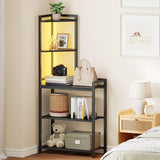 HOOBRO 5-Tier Corner Shelf Stand, Corner Shelf with LED Light, 56.3" Tall Corner Bookshelf, Display Rack Storage Organizer with Table, for Small Spaces, Living Room, Entryway, Black BB69DCJ01 HOOBRO