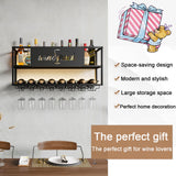 AKOGG Modern Wine Rack Wall Mounted with Glass Holder,Metal Liquor Shelf, Floating Bar Shelves,Liquor Bottle Display Shelf,Hanging Large Capacity Wine Storage Racks for Home Kitchen Dining Room AKOGG
