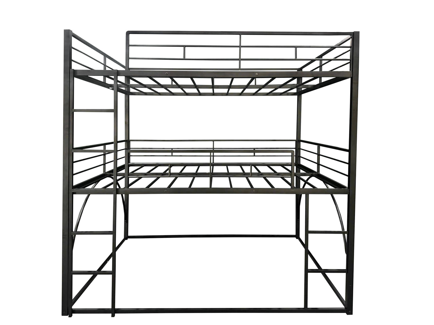 UOCFYK Metal Triple Bunk Bed with Built-in Ladder, Full Over Full Over Full Bunkbeds with Full-Length Guardrail for Kids/Teen/Adults, No Box Spring Needed, Easy Assembly, Black