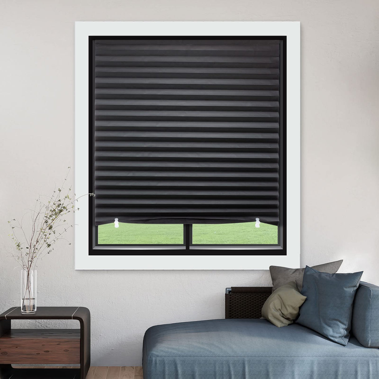 MYshade 6 Pack Temporary Blackout Paper Shades for Windows,Paper Pleated Blinds with Adhesive,No Tools No Drilling Free Cut Size Temporary Room Darkening Shades(Black, 36" W x 72" H) MYshade