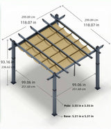 GarveeLife 10x10 Ft Aluminum Pergola, Outdoor Metal Pergola with Adjustable Canopy, Reinforced Frame Outdoor Shelter for Backyard, Lawn and Deck - Khaki GarveeLife