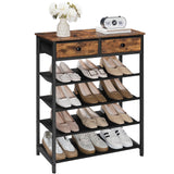 HOOBRO Shoe Rack, 5 Tier Shoe Storage Organizer with 2 Non-Woven Drawers, 12-16 Pairs of Shoes for Entryway, Shoe Shelf with 4 Oxford Fabric Shelves and Wooden Top, Closet, Rustic Brown BF78XJ01 HOOBRO