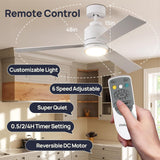 48 Inch Ceiling Fans with Lights Remote Control, Matte White Ceiling Fan with DC Motor, Modern Ceiling Fan with 6 Speeds,3 Reversible Blades, Dimmable And Timer for Living Room Dining Room Bedroom POLYECO