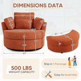 JEEOHEY Oversized Swivel Accent Chair with Half Moon Storage Ottoman, 42" W Chenille Round Swivel Barrel Chair, Modern Upholstered Comfy Single Sofa Armchair for Living Room, Bedroom, Club(Orange) JEEOHEY