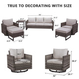 HUMMUH 6 Piece Patio Furniture Set Outdoor Sectional Sofa,PE Wicker Patio Swivel Rocker Chairs with Ottomans Side Table for Porch,Garden,Backyard HUMMUH