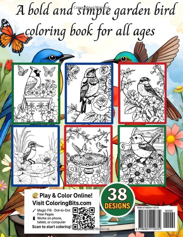Birds of the Garden:Coloring Book: A Bold and Simple Garden Bird Coloring Book for All Ages | 38 Stress-Relieving Large Designs Featuring Backyard ... Flowers (Nature’s Wonders Coloring Books) Majosta