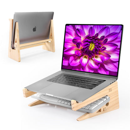 Wood Laptop Stand,Universal Computer Stands for Desk,Vertical Laptop Holder for MacBook Pro, Wooden Laptop Riser for MacBook Air, Dell, HP, Lenovo Compatible with 13.3 to 17.3 Inches All Lapt - WoodArtSupply