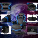Goplus Gaming Chair, Height Adjustable Massage Video Game Chair with Retractable Footrest, Cup Holder, Headrest, Swivel Office Chair, Racing Style Swivel Gamer Chair (Blue) Goplus