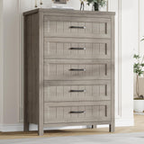 Jocoevol 5 Drawer Dresser for Bedroom, Farmhouse Dresser with Deep Drawers, Tall Grey Dresser Wooden Dresser Chest of Drawers for Living Room, Hallway, Entryway (Grey, 5 Drawer) Jocoevol