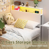 Merronix Twin Sized Headboard with 2 Tiers Storage Shelves, Sturdy and Stable Headboard with Charging Station, USB Ports and LED Light for Twin Bed Frames,White Merronix