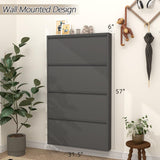 GREATMEET Black Shoe Cabinet Storage for Entryway, Narrow Shoe Cabinet for Entryway Slim, Wall Mounted Metal Hidden Shoe Organizer with 4 Flip Drawers GREATMEET
