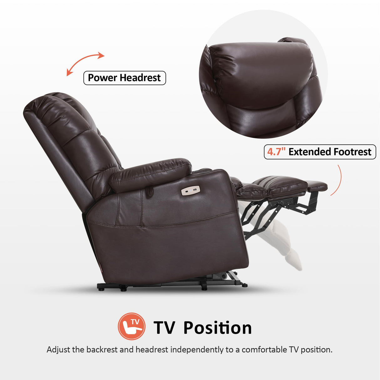 MCombo Triple Motor Power Lift Recliner Chair with Massage and Dual Heating, Adjustable Headrest for Big and Tall Elderly People, Faux Leather R7635 (Dark Brown, Large-Wide) MCombo