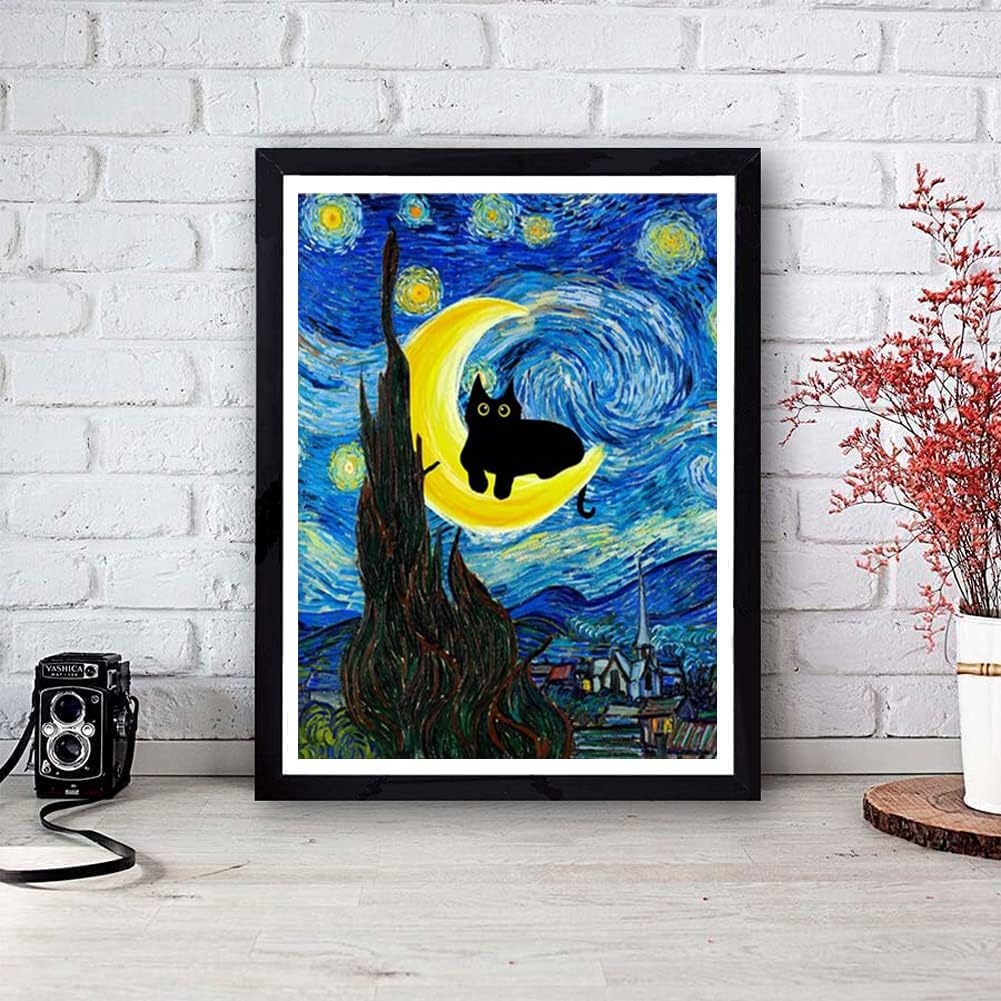 VIGEGU 4 Pack Paint by Numbers Kit for Adults Framed Canvas - with Wooden Easel,Adults' Paint-by-Number Kits Black Cat DIY Acrylic Landscape Oil Painting Arts Crafts 7.8x11.8inch VIGEGU