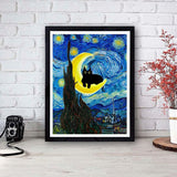 VIGEGU 4 Pack Paint by Numbers Kit for Adults Framed Canvas - with Wooden Easel,Adults' Paint-by-Number Kits Black Cat DIY Acrylic Landscape Oil Painting Arts Crafts 7.8x11.8inch VIGEGU