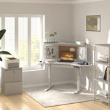 kowo L Shaped Height Adjustable Electric Standing Desk with USB C Hub & Wireless Charger, Sit Stand Corner Desk, Memory Settings, Stand Up Computer Desk Adjustable Table, White kowo