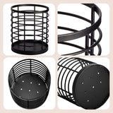 WDT Tool Utensil holder for Kitchen Counter - 5.2" x 5.2" x 6" Large Round Utensils Holder with Wooden Base Matte Black Cooking Utensil Holder，Kitchen countertop Utensil Organizer (Metal) WDT Tool