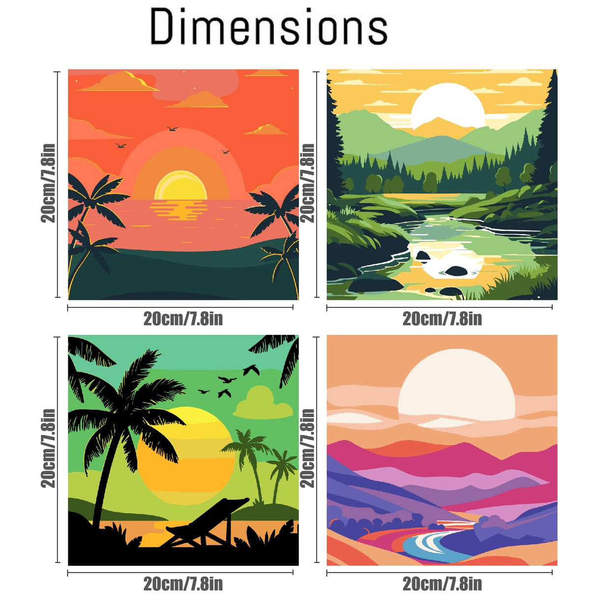 4 Framed Landscape DIY Paint by Numbers Kit for Adults Beginner,Sunset Easy Painting by Number with Canvas,Acrylic Paint Kit Arts and Crafts for Adults for Decor 8x8inch Canrichshop