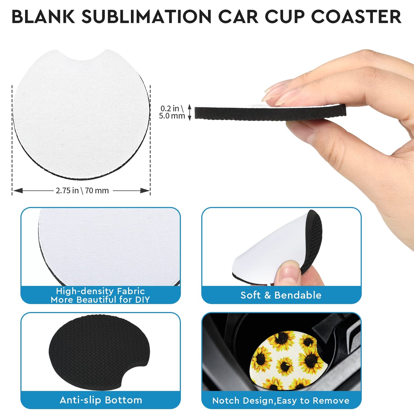 40PCS Sublimation Blanks Car Coasters,Sublimation Coasters Blanks 2.75 Inch/5mm Thicker Circular for Thermal Sublimation DIY Crafts Painting Heat Transfer Car Cup Coasters