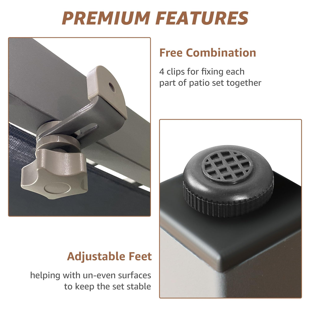 NATURAL EXPRESSIONS Patio Furniture Sets, L Shape Patio Sectional Metal Outdoor Sectional Corner Sofa Outdoor Couch with Detachable Backrest,3 Fauxwood Tables,5” Grey Olefin Cushions NATURAL EXPRESSIONS