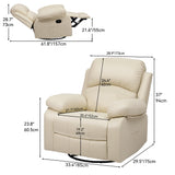 YITAHOME Rocker Recliner Chair with Heat & Massage, Faux Leather Recliner with Overstuffed Armrest, 360° Swivel, Manual Reclining, Rocking Function & Side Pocket for Living Room,Beige YITAHOME
