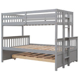Ball & Cast Twin-Over-Full Bunk Bed with Twin-Size Trundle and Drawers,Separable Wood Bunkbed w/Full-Length Guard Rail & Slat Support,Space Saving,Bedroom Furniture for Student Dorms,Studio,Gray Ball & Cast