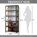 Orixal Display Cabinet with Acrylic Glass Doors, 5-Tier Transparent Bamboo Curio Display Case for Figures, Display Shelves for Collectibles & Kids Bookcase for Home, Office, Playroom, Living Room Orixal