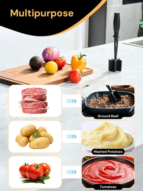 Meat Chopper, Hamburger Smasher Tool, Ground Beef Chopper Tool and Premium Heat Resistant Masher, Ground Turkey and More, Nylon Ground Beef Chopper Tool and Meat Fork, Non Stick Mix Chopper CLUEAPOP