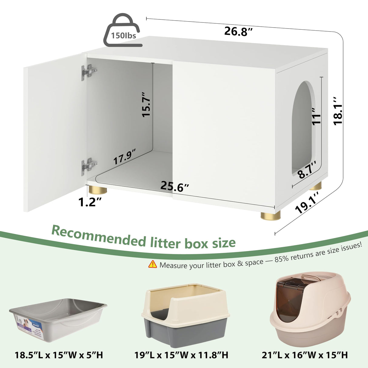Amunrbrek Small Litter Box Enclosure, Sleek Modern Cat Litter Box Cabinet Furniture, Wooden Cat House, End Table (White) amunrbrek