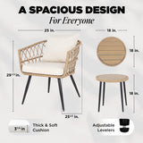 IDZO Heavy Duty 500lbs Weight Capacity Wicker Bistro Table and Chairs Set of 2 with Olefin Fabric Soft Cushions IDZO