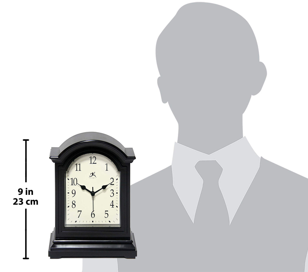 Infinity Instruments Miniature Grandfather Clock for Mantle, Vintage Tabletop Clock with Antique Design, 9"x6", Black Infinity Instruments